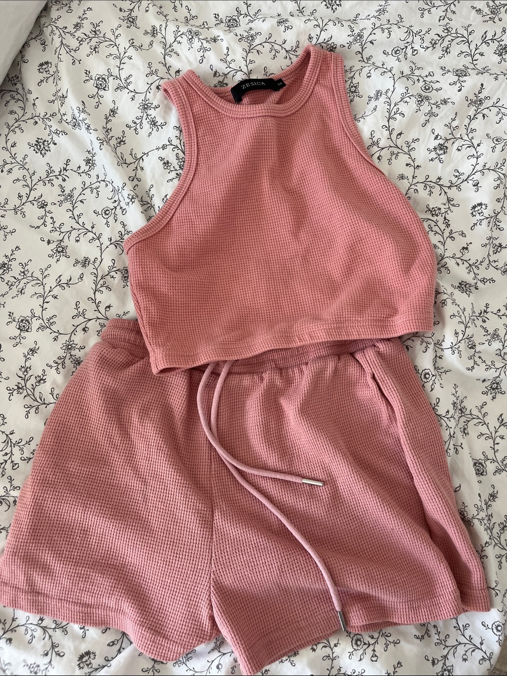 Amazon Set: Pink Waffle Knit Crop Top and shorts - S
